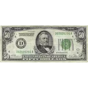 $50 1928-A.  Small Size $50 Federal Reserve Notes 2101-D