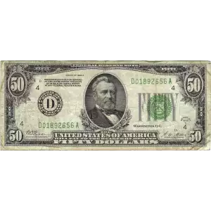 $50 1928-A.  Small Size $50 Federal Reserve Notes 2101-D