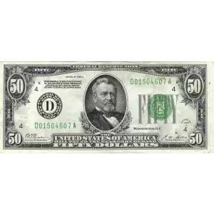 $50 1928-A.  Small Size $50 Federal Reserve Notes 2101-D