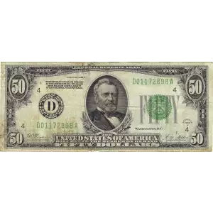 $50 1928-A.  Small Size $50 Federal Reserve Notes 2101-D