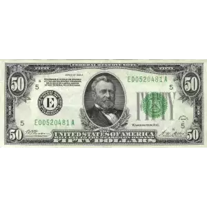 $50 1928-A.  Small Size $50 Federal Reserve Notes 2101-E