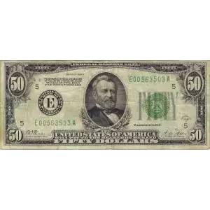 $50 1928-A.  Small Size $50 Federal Reserve Notes 2101-E
