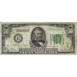$50 1928-A.  Small Size $50 Federal Reserve Notes 2101-E