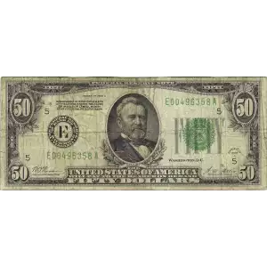 $50 1928-A.  Small Size $50 Federal Reserve Notes 2101-E