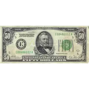 $50 1928-A.  Small Size $50 Federal Reserve Notes 2101-E