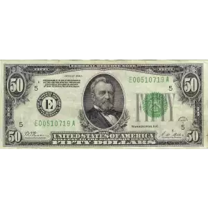 $50 1928-A.  Small Size $50 Federal Reserve Notes 2101-E