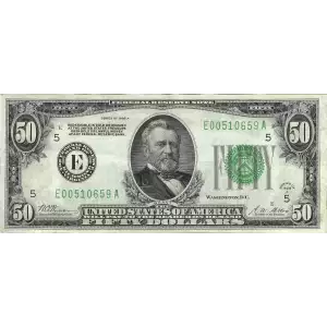 $50 1928-A.  Small Size $50 Federal Reserve Notes 2101-E