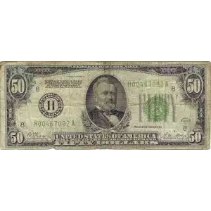 $50 1928-A.  Small Size $50 Federal Reserve Notes 2101-H