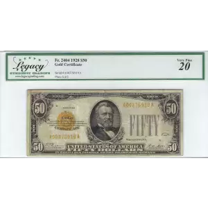 $50 1928 gold seal. Small Size Gold Certificates 2404