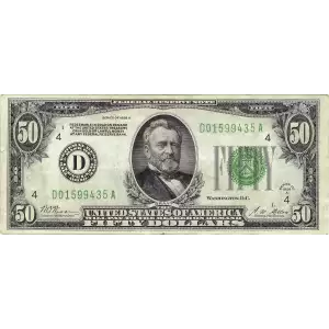 $50 1928  Small Size $50 Federal Reserve Notes 2100-D