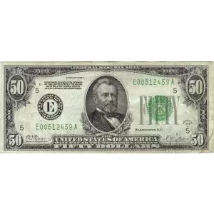 $50 1928  Small Size $50 Federal Reserve Notes 2100-E