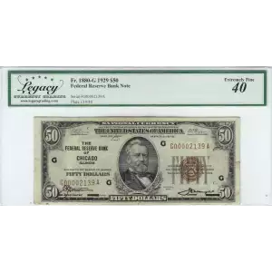 $50 1929 brown seal Small Federal Reserve Bank Notes 1880-G