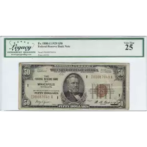 $50 1929 brown seal Small Federal Reserve Bank Notes 1880-I