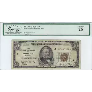 $50 1929 brown seal Small Federal Reserve Bank Notes 1880-J