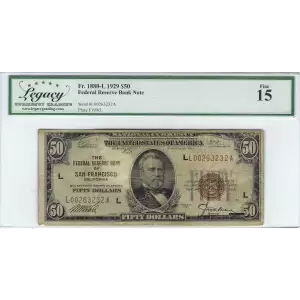 $50 1929 brown seal Small Federal Reserve Bank Notes 1880-L