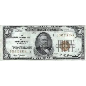 $50 1929 small brown seal. Small National Bank Notes 1803-1