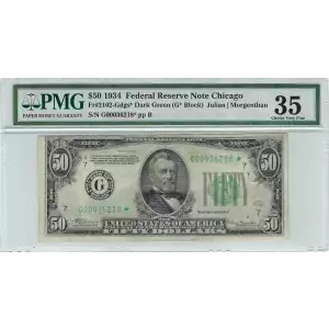 $50 1934 light Green seal. Small Size $50 Federal Reserve Notes 2102-G*