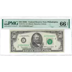 $50 1969-C. blue-Green seal. Small Size $50 Federal Reserve Notes 2117-C