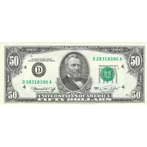 $50 1974 blue-Green seal. Small Size $50 Federal Reserve Notes 2118-A