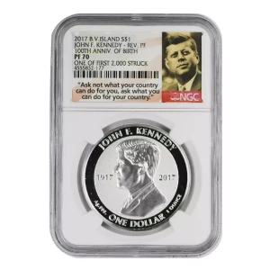 John F. Kennedy 100th Anniv. of Birth 2017 B.V. Island $1 