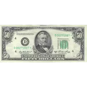$50 1950-A. blue-Green seal. Small Size $50 Federal Reserve Notes 2108-D*