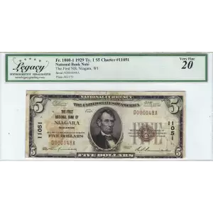 $5 1929 Small brown seal Small National Bank Notes 1800-1