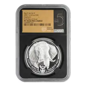 2021 South Africa The Big Five 1 oz Silver NGC PF-70 Elephant, First day of Issue, Ultra Cameo