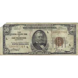 $50 1929 brown seal Small Federal Reserve Bank Notes 1880-L