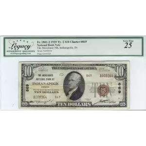 $10 1929 small brown seal. Small National Bank Notes 1801-1