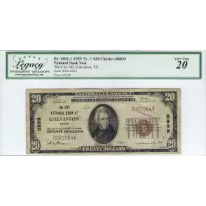 $20 1929 small brown seal. Small National Bank Notes 1802-1