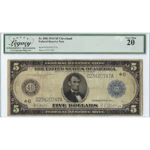 $5 1914 Blue Seal Federal Reserve Notes 850