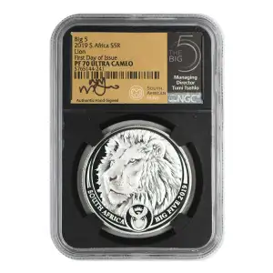 2019 South Africa The Big Five 1 oz Silver NGC PF-70 Lion, First day of Issue, Ultra Cameo