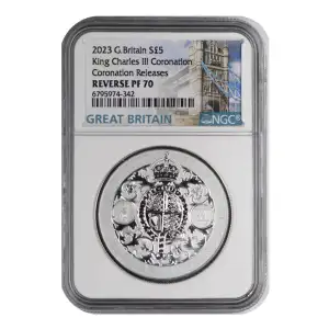 2023 King Charles III Coronation 2 ozt Silver NGC PF-70 Coronation Releases reverse proof