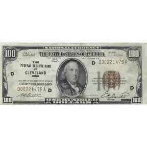 $100 1929 brown seal Small Federal Reserve Bank Notes 1890-D