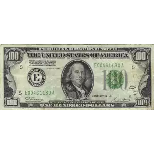 $100 1928-A.  Small Size $100 Federal Reserve Notes 2151-E