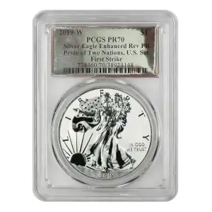 2019-W $1 Silver Eagle Enhanced Rev PR Pride of Two Nations, U.S. Set First Strike