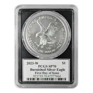 2023-W $1 Burnished Silver Eagle First Day of Issue Emily Damstra Flag