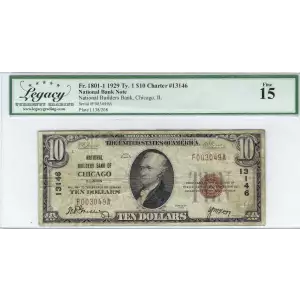 $10 1929 small brown seal. Small National Bank Notes 1801-1