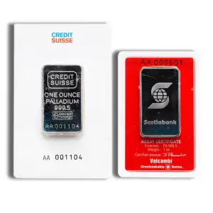 1 oz Palladium Bar - Brand Varies (Carded)