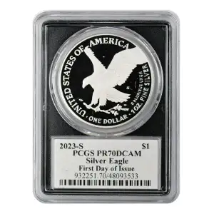 2023-S $1 Silver Eagle First Day of Issue Emily S. Damstra Flag, DCAM (2)