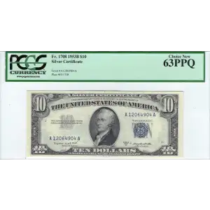 $10 1953-B blue seal. Small Silver Certificates 1708