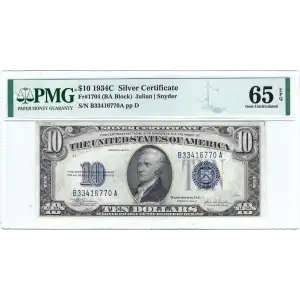 $10 1934-C blue seal. Small Silver Certificates 1704