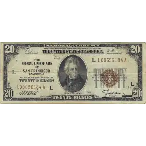$20 1929 brown seal Small Federal Reserve Bank Notes 1870-L
