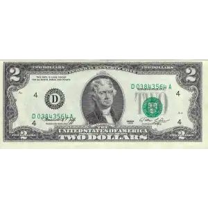 Colorized $2 Bills Small Size Federal Reserve Note