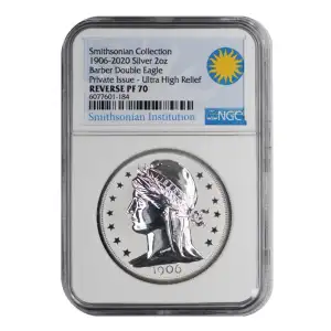 2020 Private Issued Medals NGC PF-70 Smithsonian Collection, 1906-2020, Silver 2 oz, Reverse PF Barber Double Eagle, Ultra High Relief
