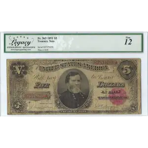 $5 1891 Small Red Treasury or Coin Notes 363