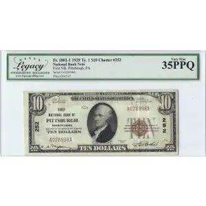 $10 1929 small brown seal. Small National Bank Notes 1801-1