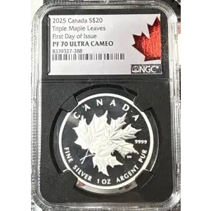 $20 Canada Triple Maple Leaves First Day of Issue NGC PF-70 Ultra Cameo (2)