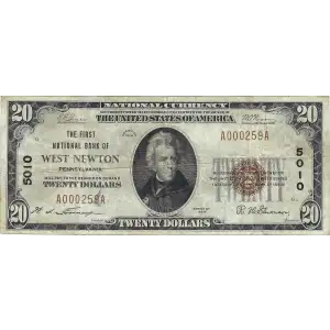 $20 1929 small brown seal. Small National Bank Notes 1802-1