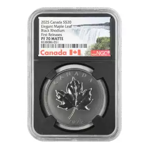 2025 1 oz Canadian Silver Maple Leaf $20 Black Rhodium Gilt PF70  (2)